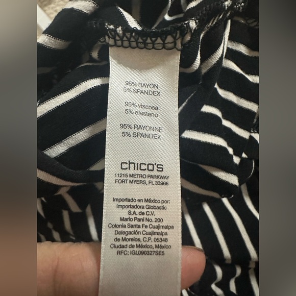 Chico’s Black & White Stripe 3/4 Sleeve V-Neck MIDI Dress Size 3 - Picture 5 of 11